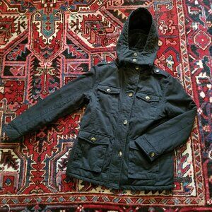 Wenven Women's Black Coat - Faux Fur Lined - Removable Hood - Sz Medium